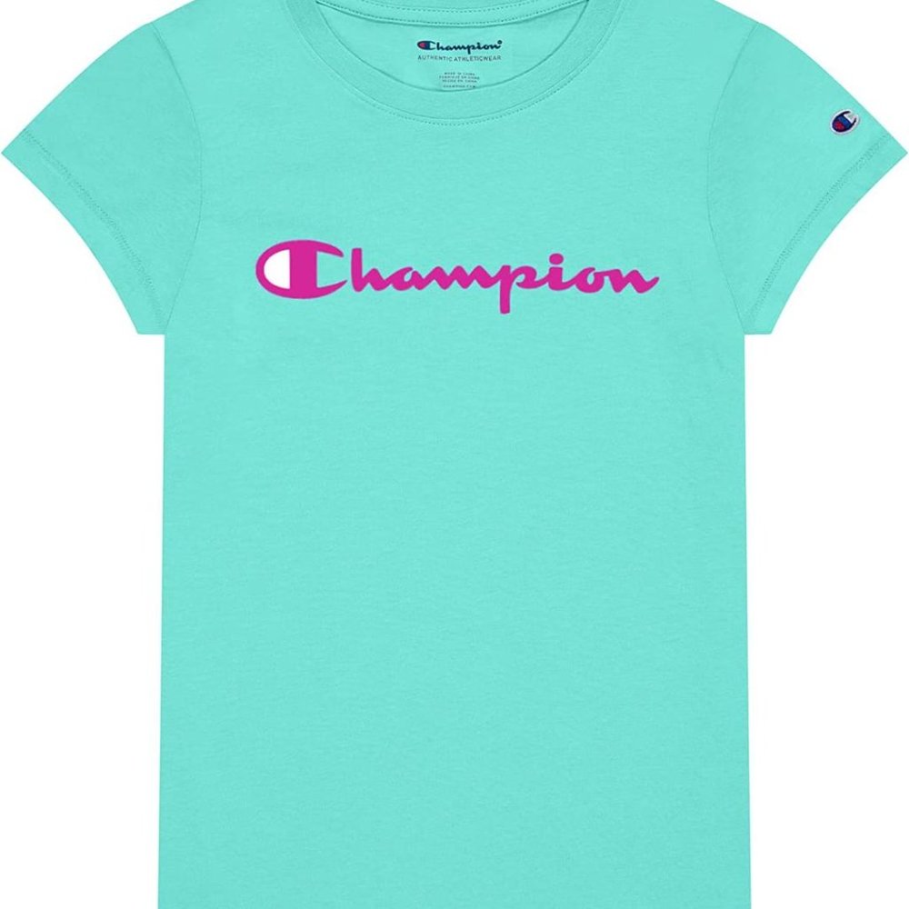 NWT Champion Girls' Solid Graphic T-Shirt Aqua Blue Size XS $20 4B160